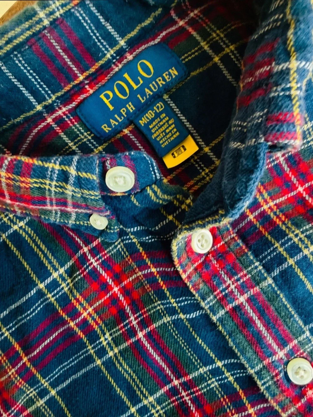 Polo Ralph Lauren Boys M 10-12 Navy Red Plaid Flannel Button Down